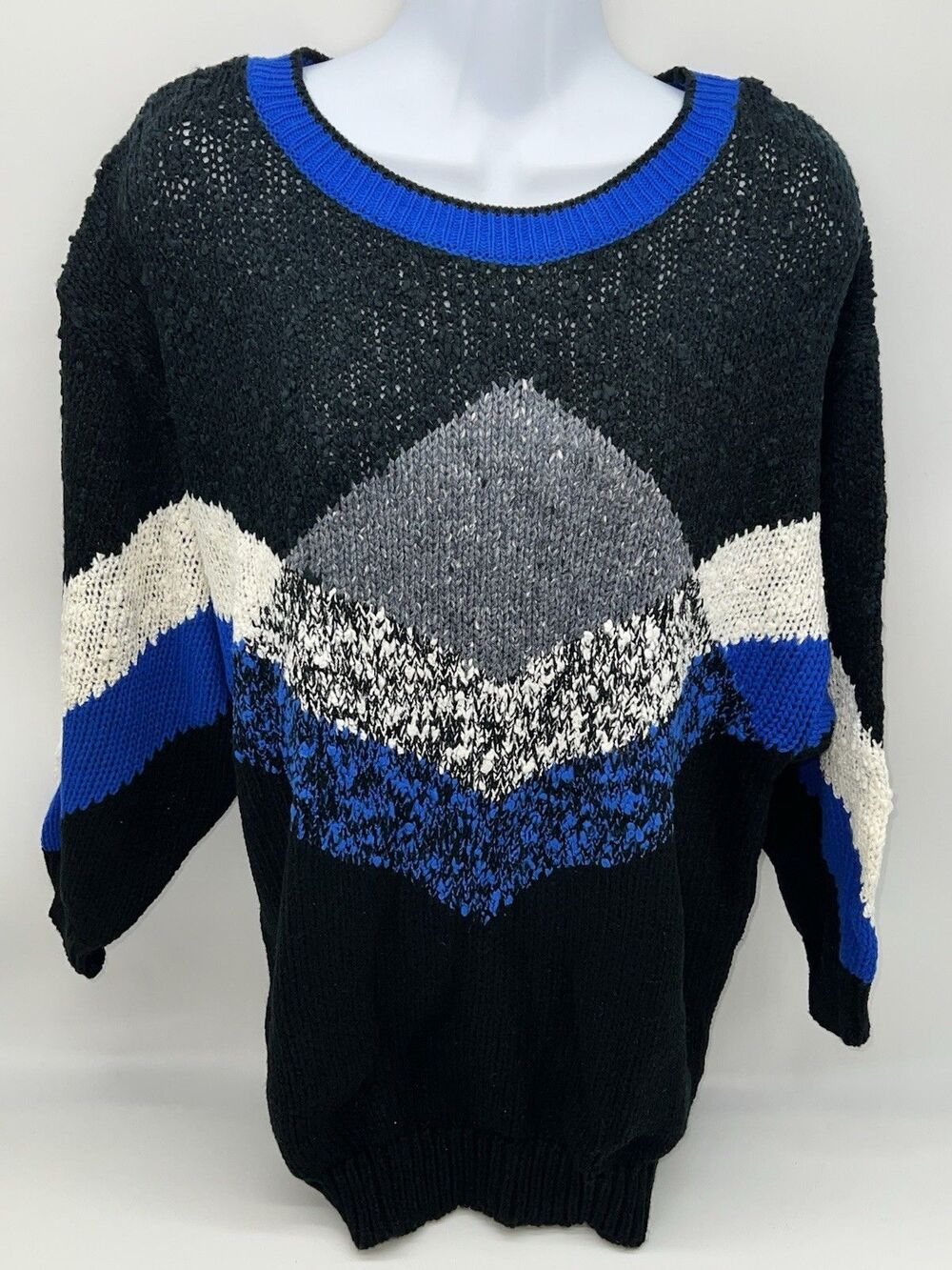 VTG NOS NWT Spice of Life Black/White/Gray/Blue Chunky Knit Sweater Size 40